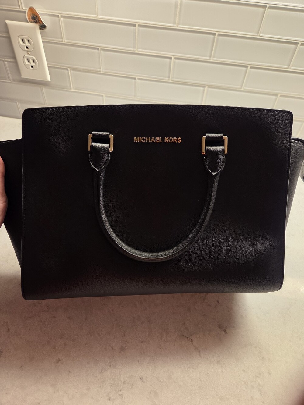 Michael Kors selma large saffiano leather satchel in black